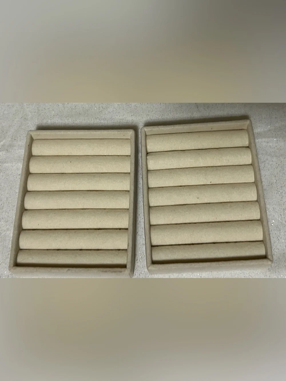 Beige Velvet Ring Display Tray Set - Jewelry Storage Organizer